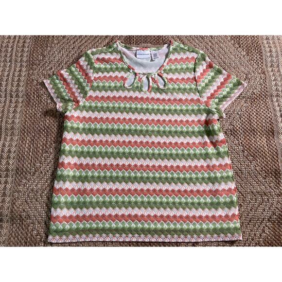 Alfred Dunner pastel zig zag pattern short sleeve scoop neck casual top SZ L - Picture 1 of 8